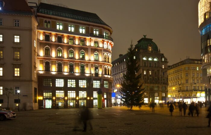 Old street of  Vienna in night.   Austria