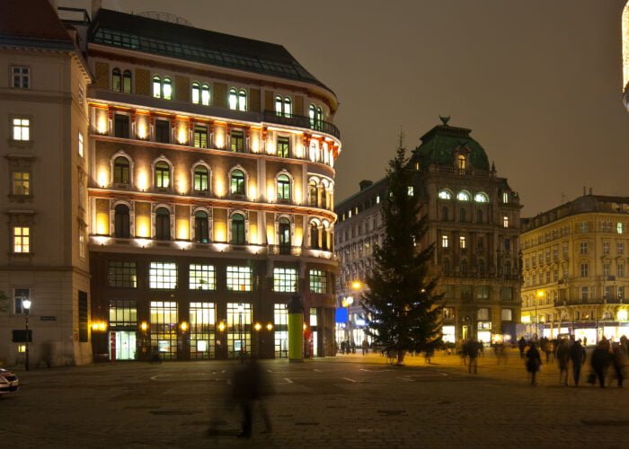 Old street of  Vienna in night.   Austria